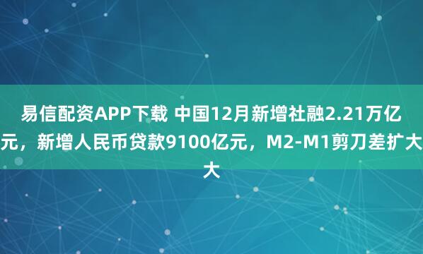 易信配资APP下载 中国12月新增社融2.21万亿元，新增人民币贷款9100亿元，M2-M1剪刀差扩大