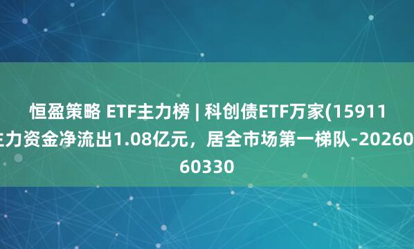 恒盈策略 ETF主力榜 | 科创债ETF万家(159110)主力资金净流出1.08亿元，居全市场第一梯队-20260330